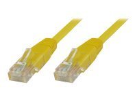 Yellow 10-meter Cat6 U/UTP networking cable with clear plastic connectors on both ends, designed for high-speed data transmission.