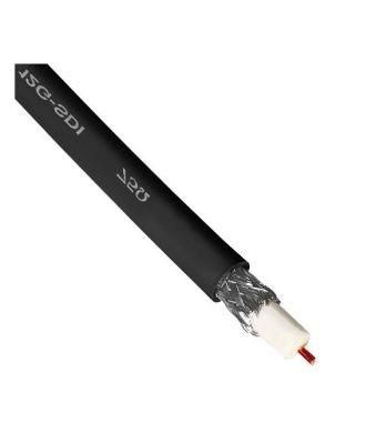 Black coaxial cable with a BNC connector, featuring a white inner core and a silver shielding layer, designed for HD-SDI applications.