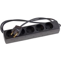 Black Microconnect Danish power strip with five outlets and a 1.5-meter cord with a two-prong plug.