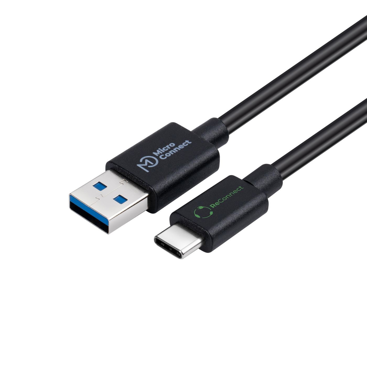 Black USB cable featuring a USB 3.2 Gen 2 Type-A connector on one end and a Type-C connector on the other, with blue and green branding on the connectors.