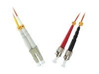 Microconnect FIB412001 InfiniBand/fibre optic cable, 1 meter long, featuring LC and ST connectors, with a blue and red color scheme, designed for high-speed data transmission.