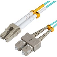 Blue Microconnect 7m fibre optic cable with LC to SC connectors, labeled ends with yellow bands.