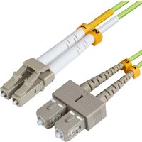 Green Microconnect 10m InfiniBand/fibre optic cable with LC to SC connectors, labeled with yellow rings.
