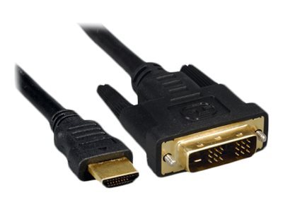 Black 5-meter HDMI to DVI-D video cable adapter with a gold-plated DVI connector and a standard HDMI connector, designed for high-quality video transmission.