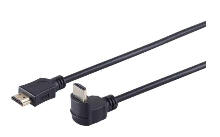 Black Microconnect HDMI cable, 5 meters long, featuring a standard Type A connector on one end and a right-angle connector on the other, designed for flexible connections.