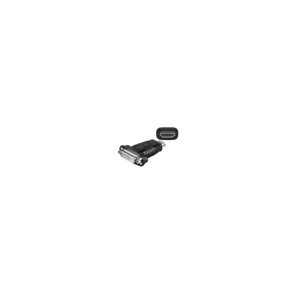 Black Microconnect HDM1924F cable gender changer featuring DVI-D and HDMI connectors, designed for seamless connectivity between devices.