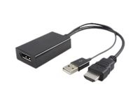 Black Microconnect HDMDPP1 video cable adapter with a USB connector and HDMI Type A port, measuring 0.15 meters in length.