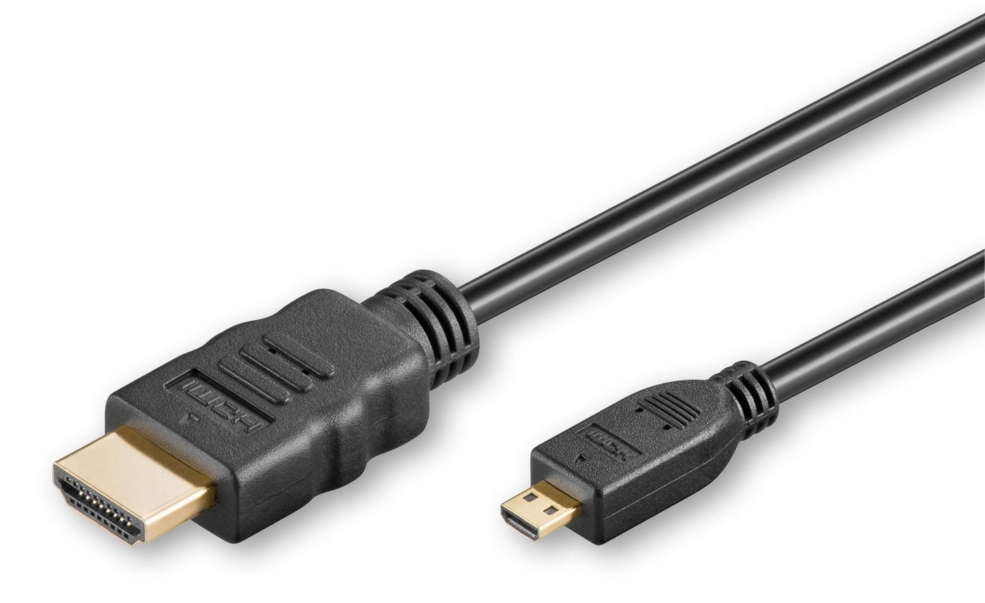 Black Microconnect HDMI 2.0 a-D cable, 3 meters long, featuring a standard HDMI connector and a mini HDMI connector with gold-plated tips for optimal connectivity.