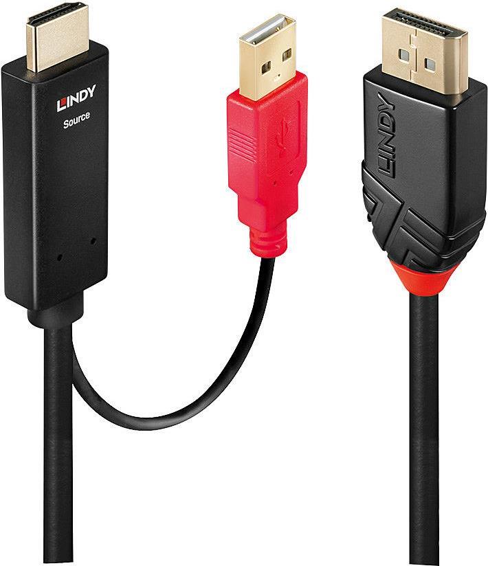 Black Microconnect HDMI-DP-CON2 video cable adapter featuring a 2-meter length, with DisplayPort and HDMI connectors for seamless connectivity.