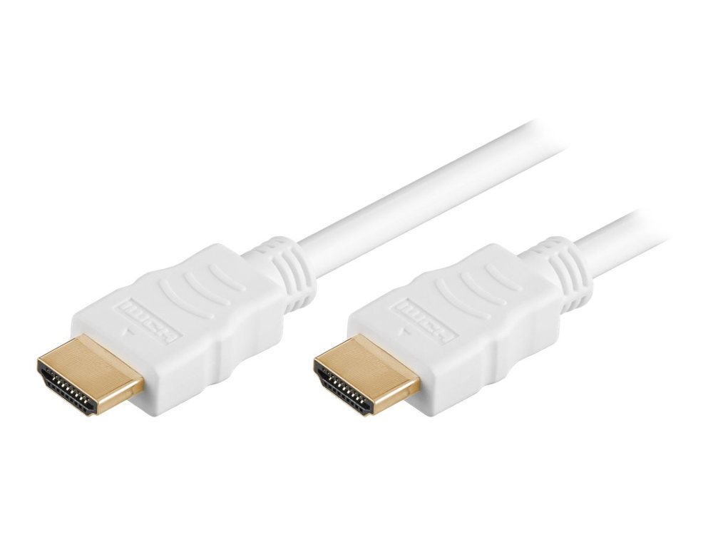 Microconnect HDMI High Speed Cable, 0.5m in length, featuring a white exterior and gold-plated connectors on both ends for optimal signal transmission.