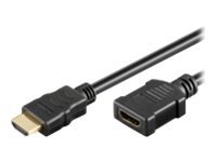 Black Microconnect HDMI High Speed Extension Cable, 3 meters long, featuring a male HDMI connector on one end and a female HDMI connector on the other, designed for high-quality audio and video transmission.