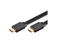 Black flat HDMI high-speed cable, 1.5 meters long, featuring gold-plated connectors on both ends for optimal signal transmission.