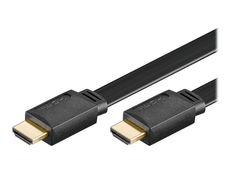 Black flat HDMI high-speed cable, 3 meters long, featuring gold-plated connectors on both ends for optimal signal transmission.