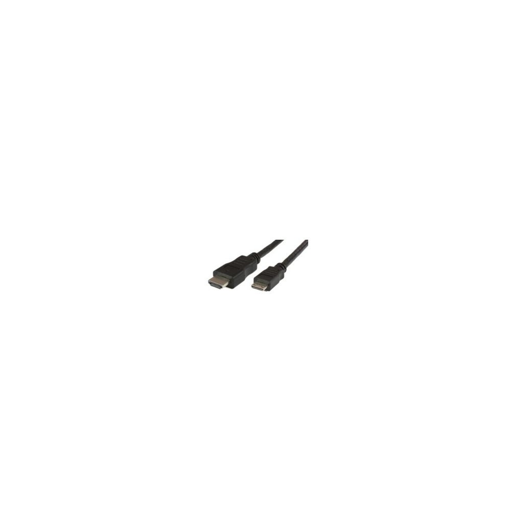 Black Microconnect HDMI High Speed Mini Cable, 2 meters long, featuring a standard HDMI connector on one end and a mini HDMI connector on the other.