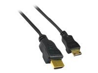 Black Microconnect HDMI High Speed Mini Cable, 3m long, featuring gold-plated connectors and a flexible rubberized exterior for durability.