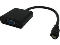 Black Microconnect HDMIDVGAB video cable adapter, 0.25 m long, featuring an HDMI Type D (Micro) connector and a VGA port, designed for connecting devices.