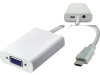 White Microconnect HDMVGA2 video cable adapter with a 0.15 m HDMI to VGA (D-Sub) connection, featuring a compact design and a grey connector cable.