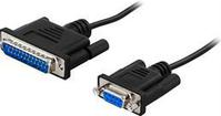 Black 3-meter Microconnect IBM029B serial cable featuring DB9 and DB25 connectors with a durable plastic casing and blue pins.
