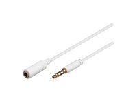White 2-meter audio cable featuring a 3.5mm male connector on one end and a 3.5mm female connector on the other, made of durable plastic material.