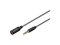 Black 3.5mm audio cable, 2 meters long, featuring a male connector on one end and a female connector on the other, made of durable plastic material.