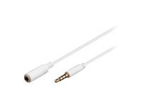 White 5-meter audio cable featuring a 3.5mm male connector on one end and a 3.5mm female connector on the other, made of durable plastic material.