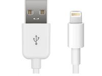 White 1-meter Microconnect Lightning cable featuring a USB connector on one end and a Lightning connector on the other, made of durable plastic with a sleek design.