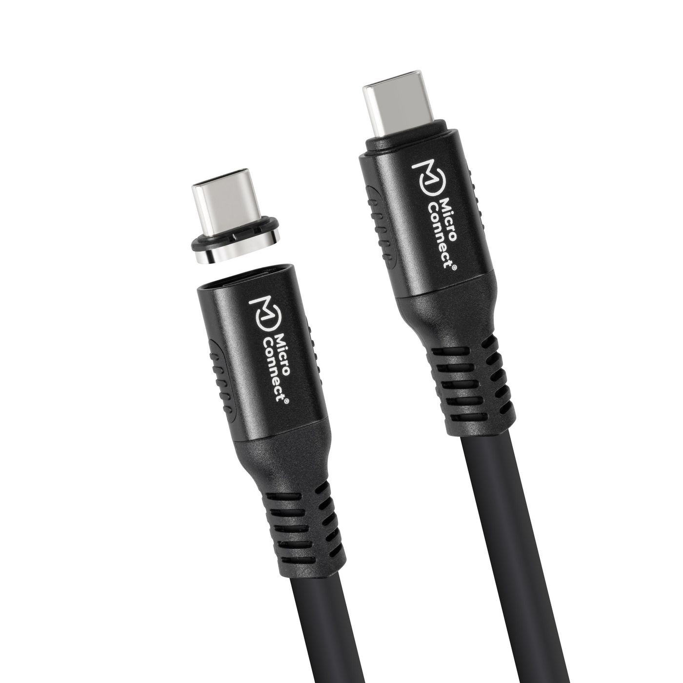 Black USB cable with two USB-C connectors, featuring a textured grip on the ends and the "Micro Connect" logo printed on one side.