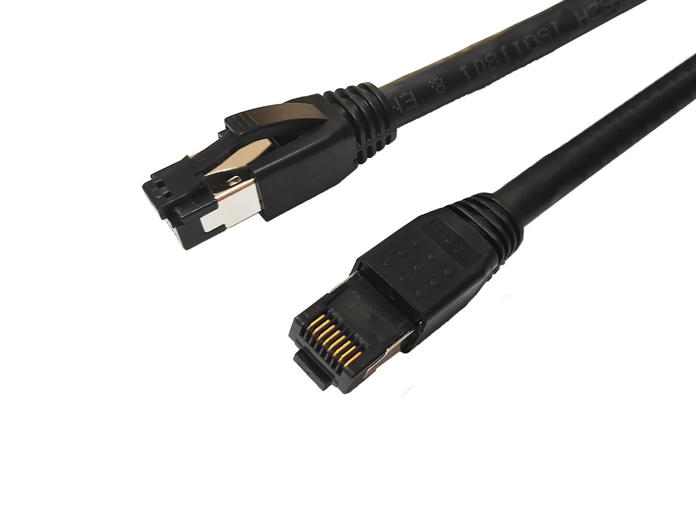 Black Microconnect MC-SFTP8010S Networking Cable, 10 meters long, featuring S/FTP connectors for enhanced shielding and performance, designed for Cat8.1 standards.