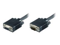 Black Microconnect MONGH1B video cable adapter with SVGA HD15 connectors on both ends, featuring a durable plastic casing and a flexible cable for easy connectivity.