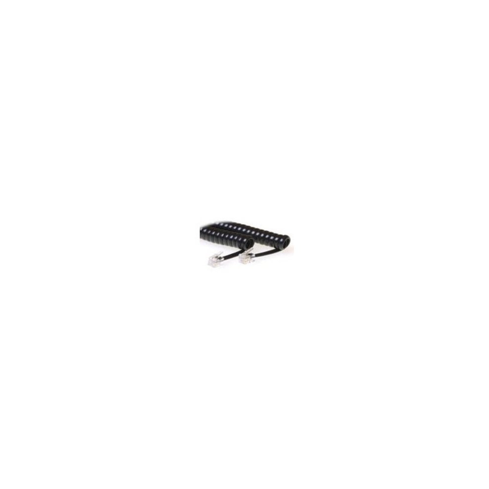Black 1.5-meter telephone cable with clear plastic connectors at both ends, featuring a smooth, flexible design suitable for connecting telephones.
