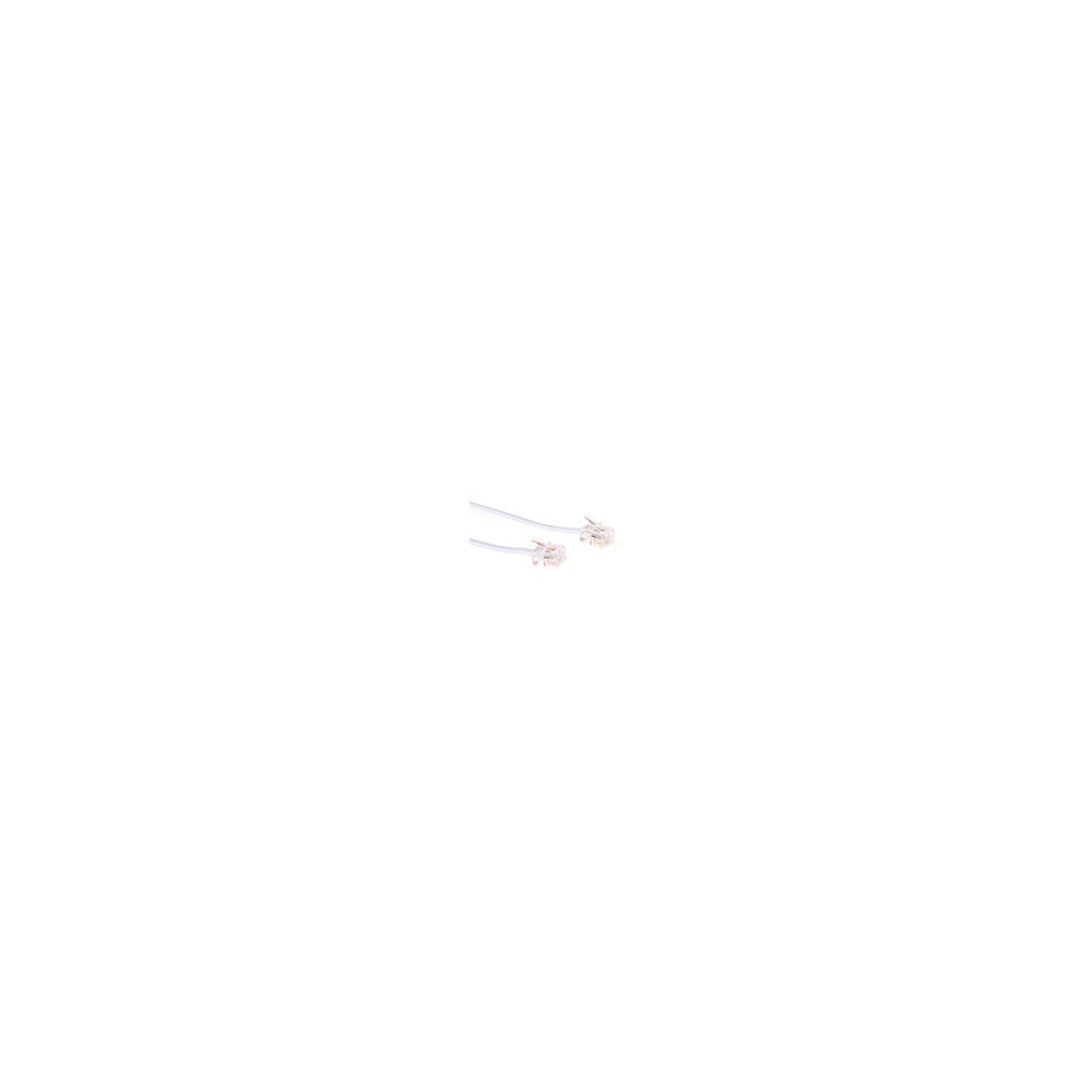 White 1-meter telephone cable by Microconnect, featuring a smooth plastic exterior and clear connectors at both ends for easy connectivity.