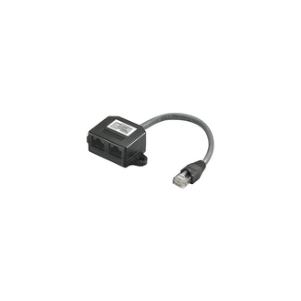 Black Microconnect MPK418 networking cable, 0.15 m long, features a F/UTP (FTP) design with a connector on one end and dual ports on the other for versatile connectivity.