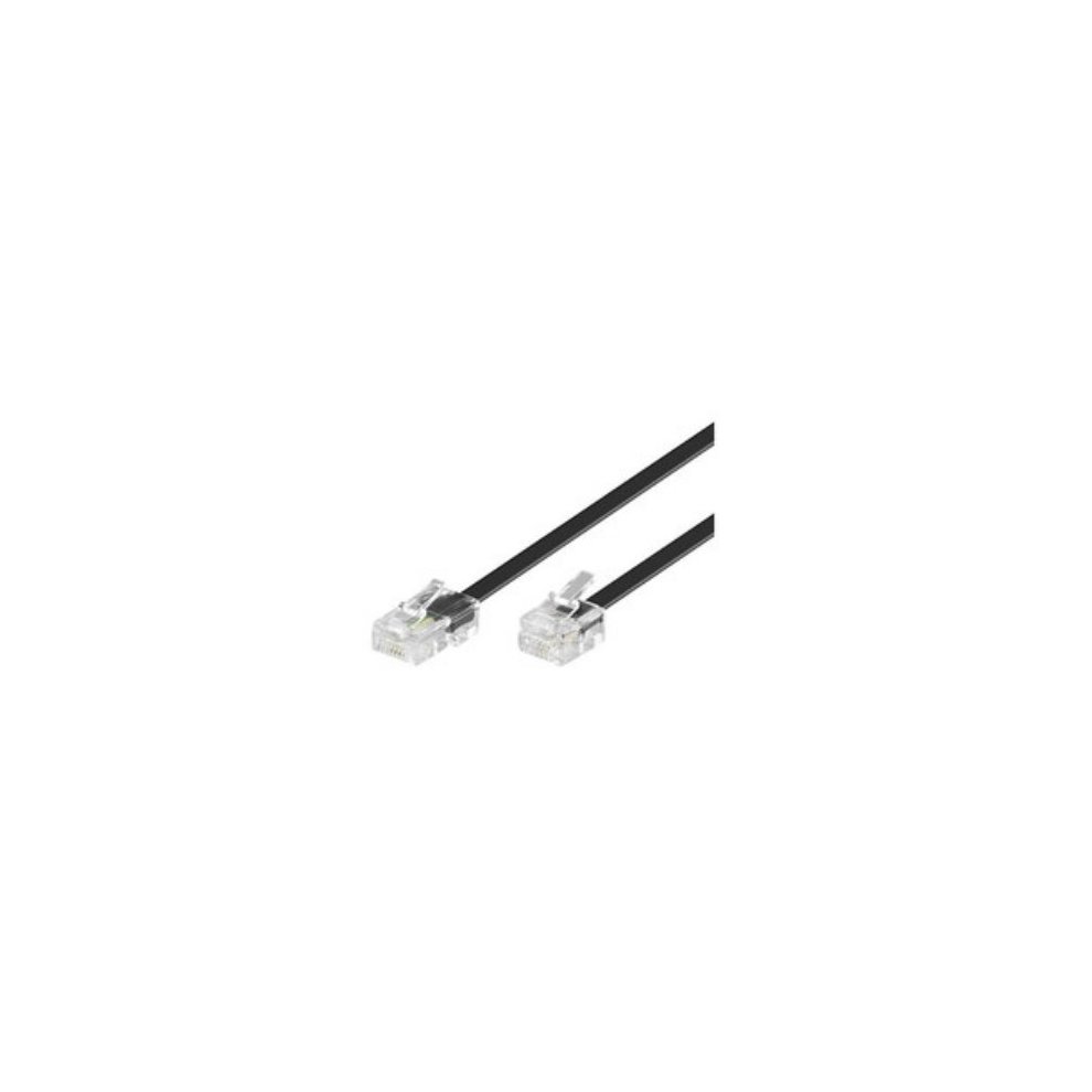 Black 6-meter telephone cable featuring clear plastic connectors on both ends, designed for reliable connectivity.