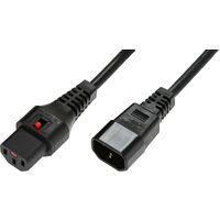 Black Microconnect 1.5 m power cable with C13 and C14 couplers, red switch on C13 end.