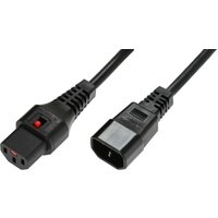 Black 2 m Microconnect power cable with C13 and C14 couplers, featuring a red switch on the C13 connector.