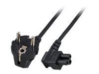 Black 3-meter Microconnect PE010830A power cable featuring a C5 coupler and CEE7/7 plug, designed for durable electrical connections.