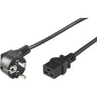 Black Microconnect power cable, 0.5m, with CEE7/7 plug and C19 coupler, round prongs, and sturdy connectors.
