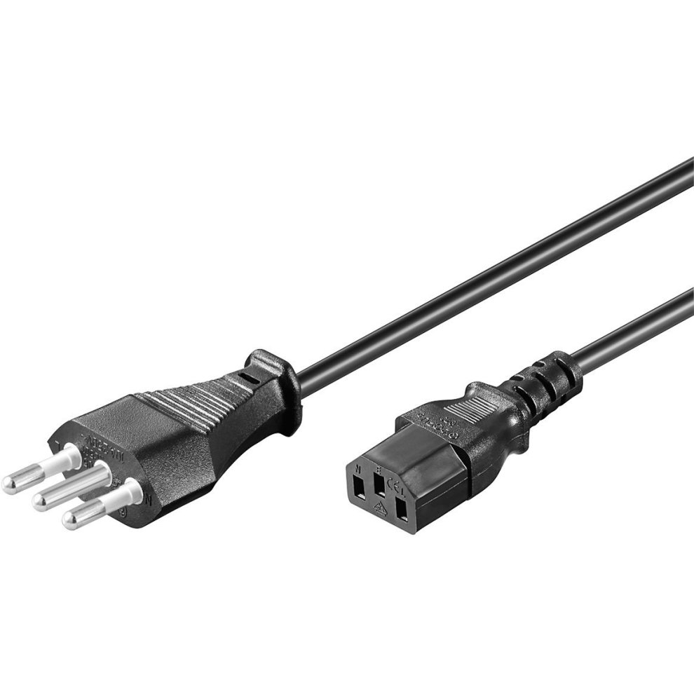 Black 3-meter power cable with a C13 coupler on one end and a three-prong plug on the other, featuring durable plastic connectors.