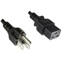 Black 1.8m Microconnect power cable with C19 coupler and two-prong plug.