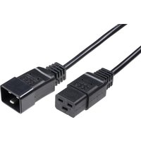 Black 2m power cable with C20 and C19 couplers, rectangular connectors, ribbed grips, by Microconnect.
