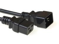 Black 3-meter power cable featuring a C20 coupler on one end and a C19 coupler on the other, made of durable plastic with a flexible design.