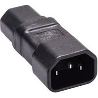 Black Microconnect cable gender changer C14 to C15 with rectangular shape and three-prong connector.