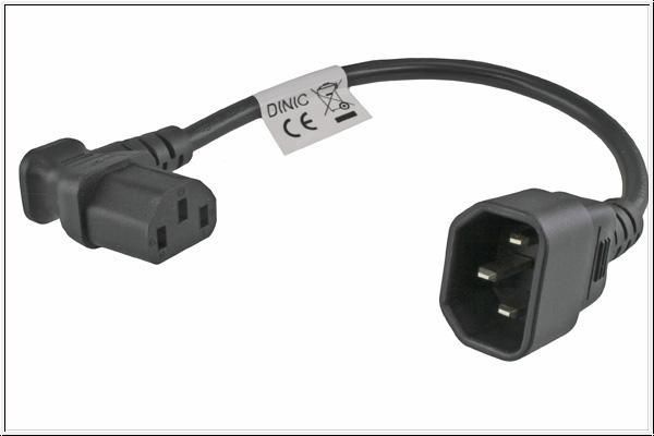 Black 0.3 m power cable featuring a C13 coupler on one end and a C14 coupler on the other, made of durable plastic with a flexible design.