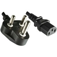 Black Microconnect power cord with South Africa type plug and three round pins, connected to a rectangular socket.