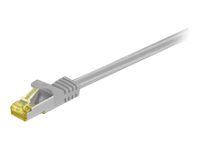 Grey 0.25 m Cat7 S/FTP networking cable with a transparent connector, featuring gold-plated contacts for enhanced connectivity and performance.