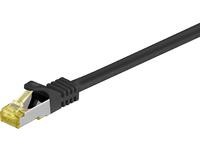 Black 7.5-meter Cat7 S/FTP networking cable with a sturdy connector featuring a clear plastic clip and gold-plated pins for enhanced performance.