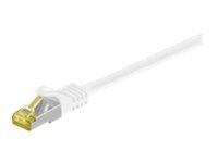 White 15-meter Cat7 S/FTP networking cable with gold-plated connectors, designed for high-speed data transmission and reduced interference.