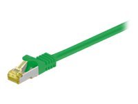 Green 20-meter Cat7 S/FTP networking cable with a durable design and gold-plated connectors for enhanced performance and reduced interference.