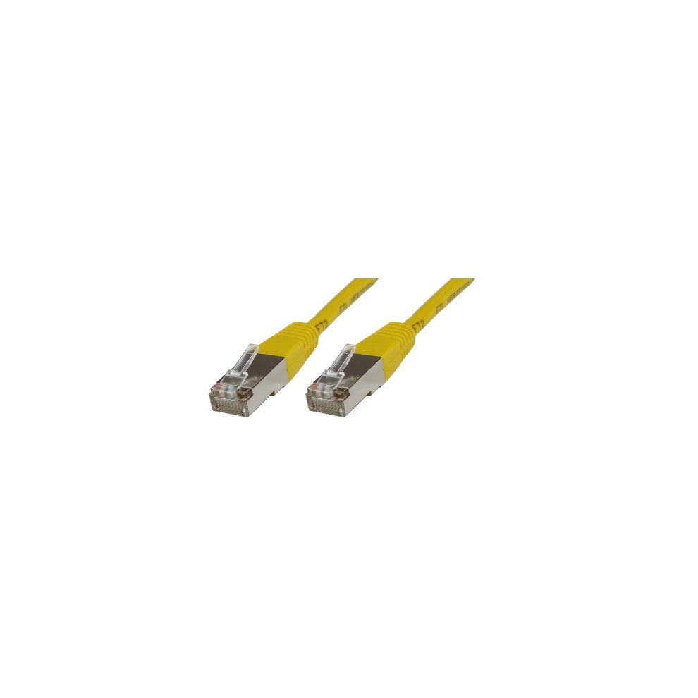 Yellow Microconnect SSTP60025Y networking cable, 0.25 meters long, featuring Cat6 S/FTP connectors with metal shielding at both ends.