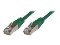 Green 0.5-meter Cat6 S/FTP networking cable with metal connectors on both ends, designed for high-speed data transmission.